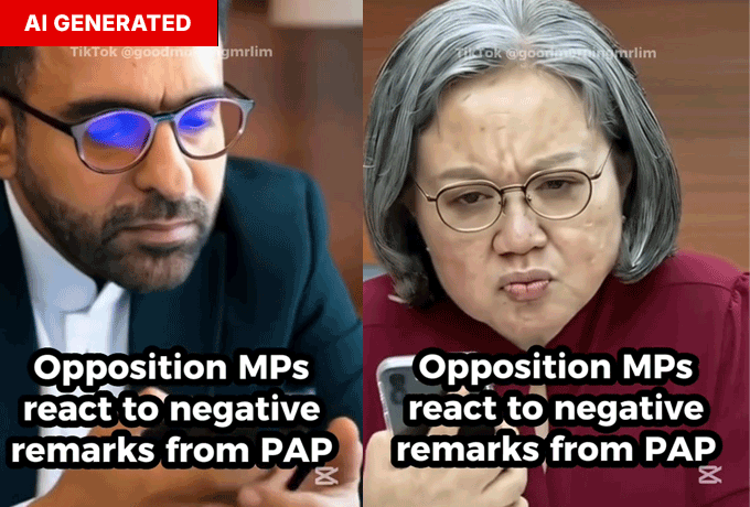 Opposition politicians like The Workers’ Party’s Pritam Singh and Sylvia Lim are also seen in such AI-generated content.
